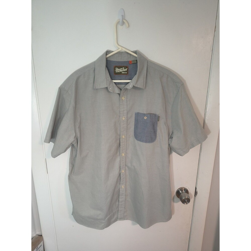 Howler Bros Mens XL Short Sleeve Button Up Shirt Solid Light Blue Pocket